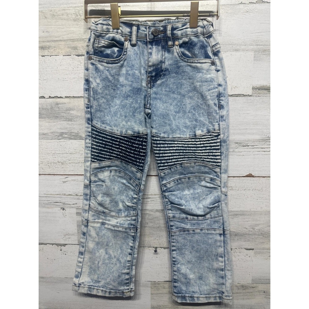 Steve's Jeans Moto Biker Boys Size 6 Light Acid Wash Adjustable Waist *Flawed